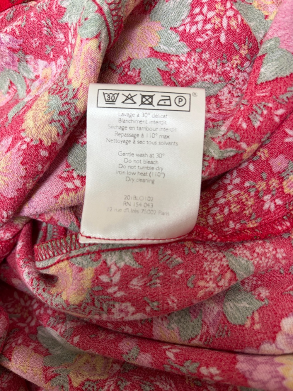 Sezane Manette Floral Blouse Ruffle Open Back Top V Neck Red Pink Size Small - Picture 12 of 14